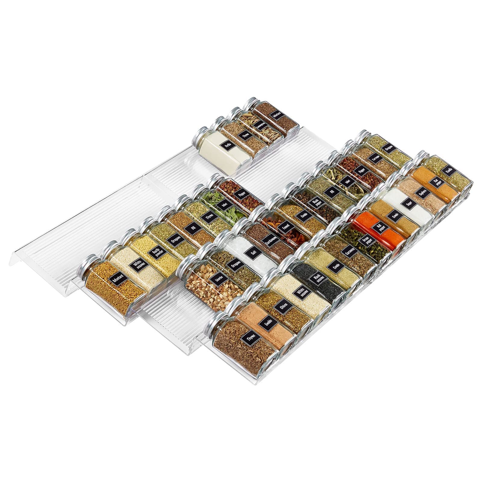 Organizador de cajones de especias, 9 piezas de acrílico transparente en  cajones de condimentos, ampliable de 8 a 24 pulgadas, armarios de